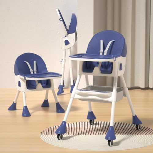 Image of StarAndDaisy High Chair for Baby 6 Months to 5 Years /Adjustable Height Feeding Chair with 4 Reclining Seat Positions, Double Food Tray, Foldable Design & Wheels /High Chair for Baby (Blue)