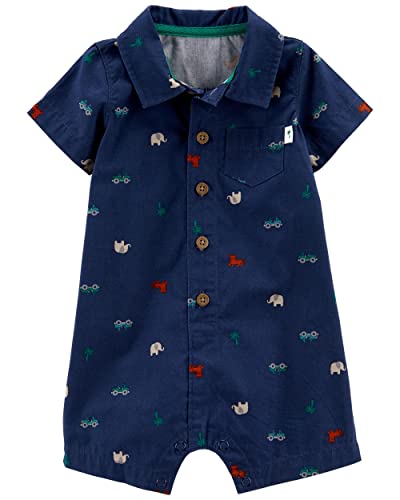 Image of Carter's Baby Boys' One Piece Short Sleeve Romper (3 Months, Navy Chambray Safari)