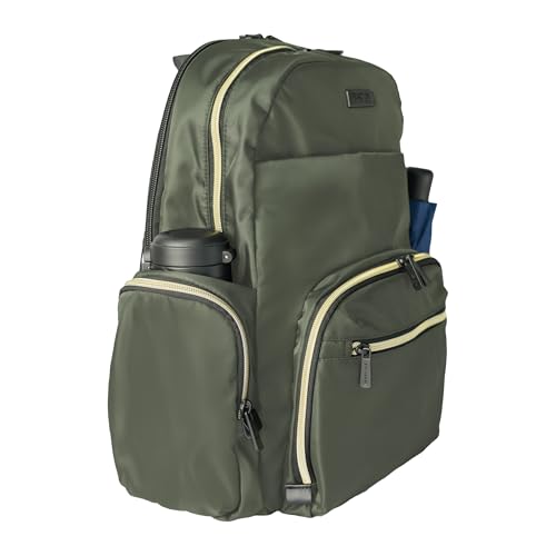 Image of Kenneth Cole REACTION Madison Square Lightweight Hardside Chevron Expandable Spinner Luggage, Olive, 2-Piece (20 inch Carry On + Sophie Backpack), Kenneth Cole Reaction Women's Madison Square Hardside