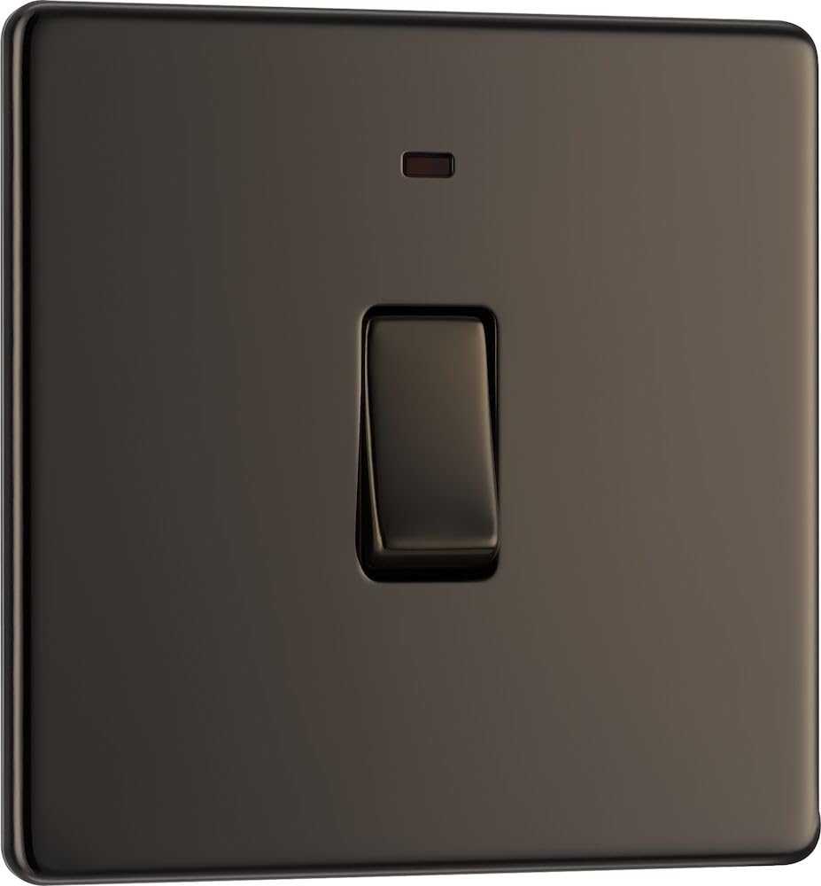 British General Black Nickel Bg Electrical Single Wall Switch With Led Power Indicator, Double Pole, Screwless Front Plate, Slim Profile, Premium Flatplate, 20A, Fbn31