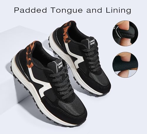 Image of LUCKY STEP Women's Retro Fashion Casual Sneakers | Platform Classic Trendy Trainning Anti-Slip Tennis Travel Walking Shoes