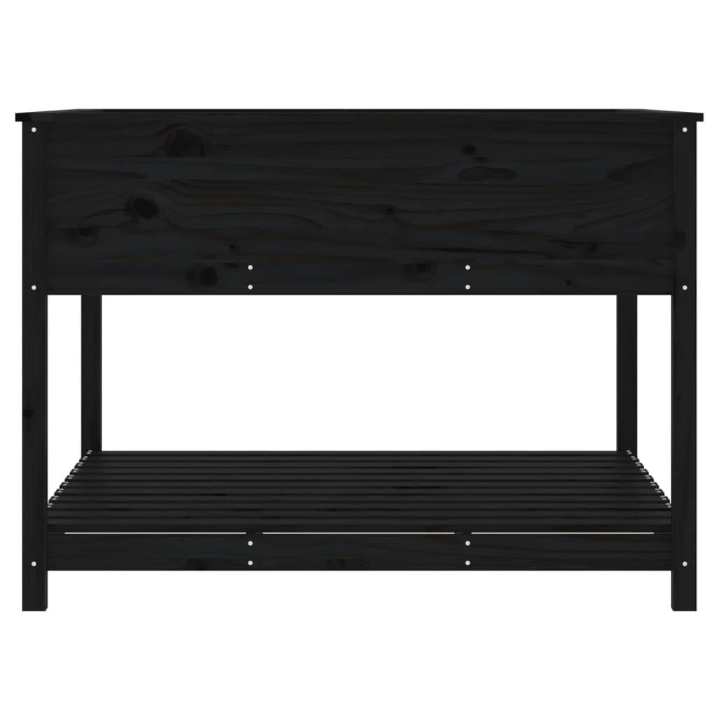 Macetero con estante de madera de pino maciza, color negro, 111,5 x 111,5 x 81 cm, para terraza, balcón, jardín, bancal, jardinera, con práctica superficie de almacenamiento para verduras