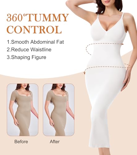 Image of Shapewear Slips For Under Dress Deep V Neck Tummy Control Long Full Slip Dresses for Women Body Shaper
