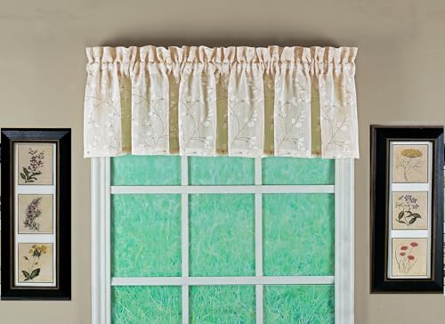 Today's Curtain, Willow Faux Linen Print Straight Valance 12", Ivory, 56" W x 12" L