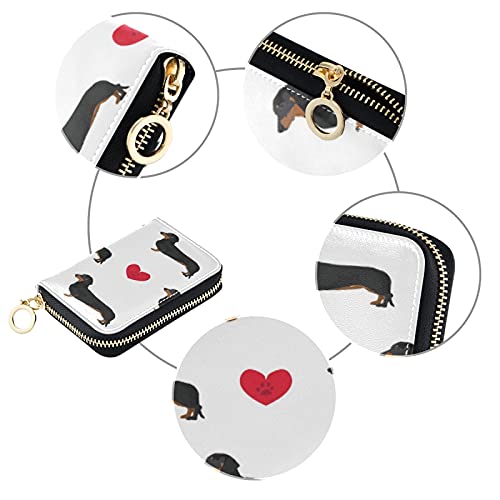 Oyihfvs Dachshund Dog Seamless Heart Grey Credit Card Coin wallet, RFID Blocking Compact Women Leather Card Holder, KeyChange Organizer, Zipper Purse Clutch Pouch Pocket, Multicolor, 4.7x3.1x0.8 Inch3