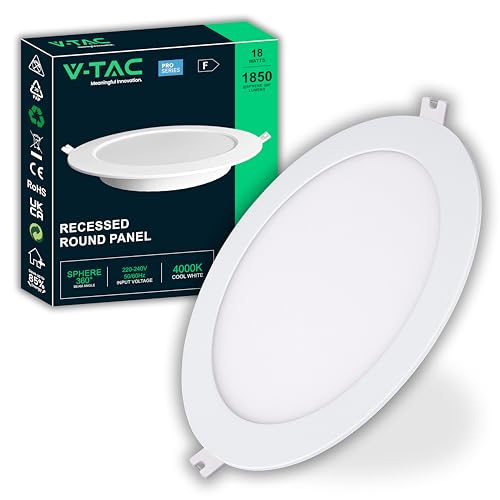 V-TAC Faretto LED da Incasso Rotondo 18W - Chip Samsung - Diametro 220 mm - 1850 Lumen - IP20 - per Soffitto, Casa, Ufficio - Faretti - Mini Pannello - Lampada - Luce Naturale 4000K