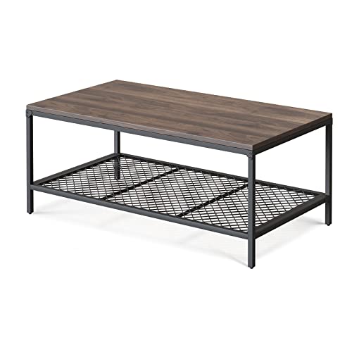 Novilla Mesa de Centro salón, Estilo Industrial Minimalista, Mesita de café con Malla Decorativa, 45x110x60 cm (Alto-Ancho-Fondo), para Sala y Oficina (Malla metálica, Nogal Americano)