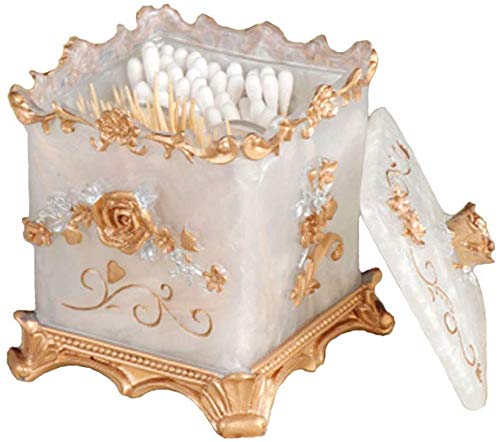 Easycomf Bathroom Vanity Storage Box Organizer Dispenser Holder for Toothpick, Cotton Balls, Cotton Swabs, Makeup Sponges, Bath Salts, Hair Ties, Jewelry (Pearl White)