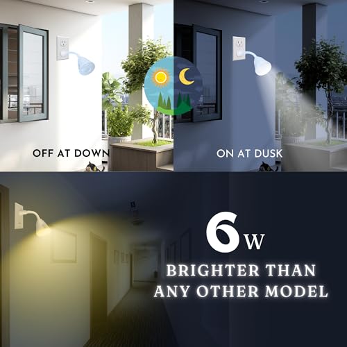 Image of Bright Night Light LED Motion and Light Sensor AC Outlet Plug-in Flexible Neck Rotatable PIR Automatic Lamp Dusk to Dawn (6 Watts)