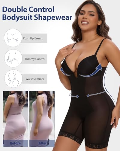 Image of SHAPERIN Backless Shapewear Strapless Bodysuit Bra Fajas U Plunge Tummy Control Low Back Full Body Shaper Corset for Women