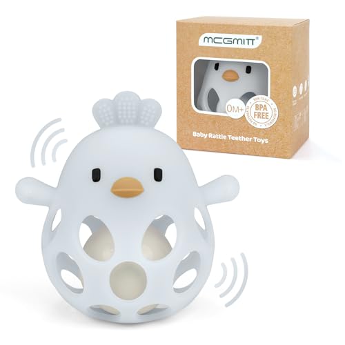 MCGMITT Balle de préhension pour bébé en silicone sans BPA – Jouet hochet en forme de poussin stimulant sensoriel et moteur facile à attraper doux et...