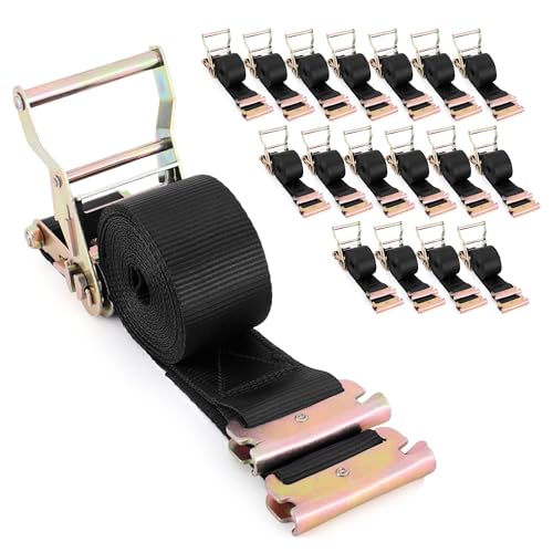 Black E-Track Ratchet Straps 18-Pack - 2" x 15.3 FT Industrial Grade Tie Downs with E-Track Fittings, 4500 lbs Break Strength Heavy Duty Straps for Fleet Logistics, Cargo Vans & Enclosed Trailers