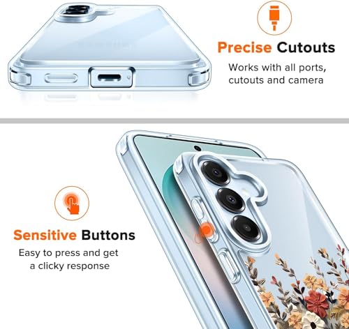 Image of Elzzi Compatible with Samsung Galaxy S26 Plus 5G Case, Clear Transparent Floral Back Cover, Shockproof PC+TPU Protective Case, Wireless Charging Support, Multi Color