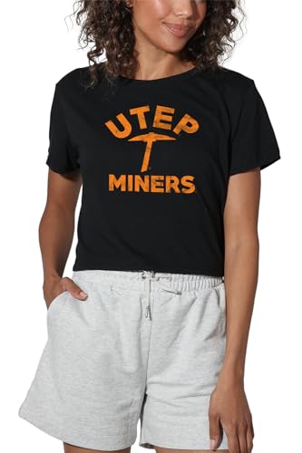 University of Texas at El Paso Official Miners Logo Women's Crop Top T-Shirt, Black, Large