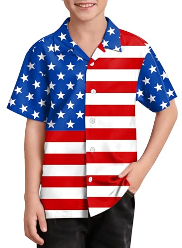 Image of BesserBay Unisex Kids 4th of July Shirt Girls Boys Patriotic Button Down Shirt American Flag Top 4-14 Years