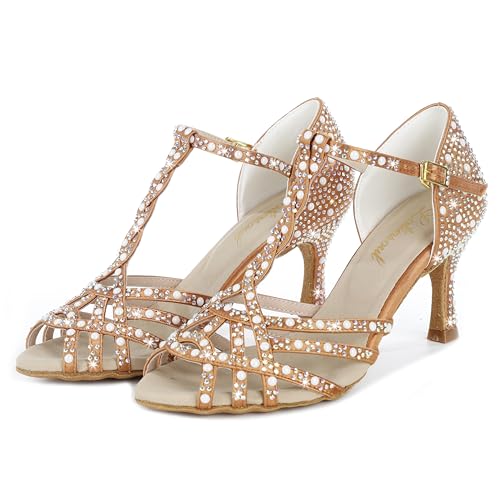 Image of Latinsoul Y205-34 Women's Crystal Embellished Latin Dance High Heel Shoes - Stylish Design Adjustable Ankle Strap Dance Shoes