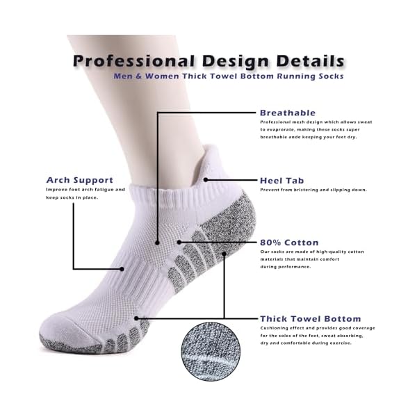 TeenFighter 1/4/6 Pairs Running Socks for Men Women, 80% Cotton Cushioned No-Show Athletic Sock with Arch Support, Anti-Slip - Image 3