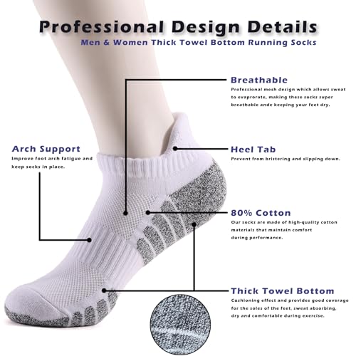 TeenFighter 1/4/6 Pairs Running Socks for Men Women, 80% Cotton Cushioned No-Show Athletic Sock with Arch Support, Anti-Slip - Image 3