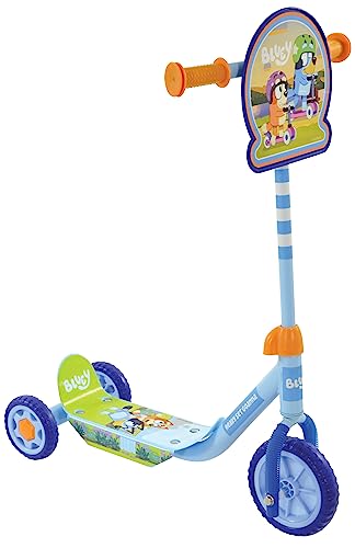 M.V. Sports Bluey Patinete 3 Ruedas +20 kg +2 años, 58x36x65-70 cm, Escudo Decorativo, Juegos niños, Motricidad, Diseño Colorido Bluey y Bingo, Patinete Infantil, Fácil de Montar (77733)