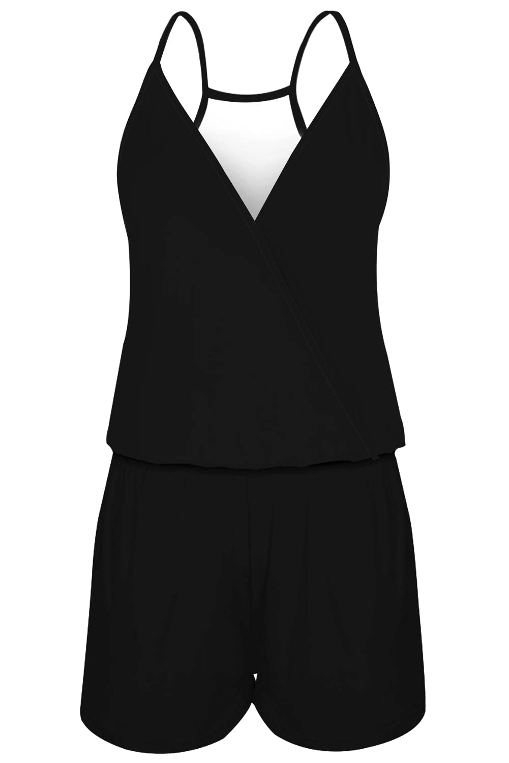 Loveternal Jumpsuit Mono elegante con cuello en V para mujer Mono negro sin mangas con hombros descubiertos Mono de verano con bolsillos