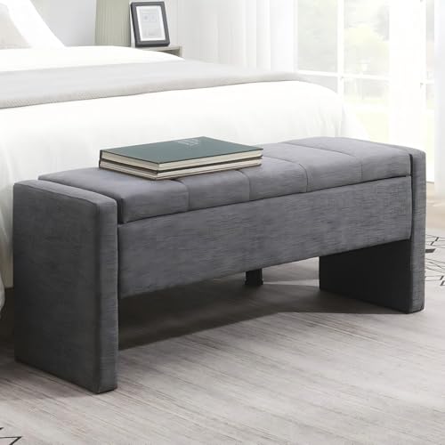 QianYueLUX 47.25'' Ottoman with Storage, End of Bed Storage Bench, Entryway Bench - Linen Upholstered Multi-Functional Footrest for Bedroom, Living Room, Dorm & Window Bench (Dark Grey)