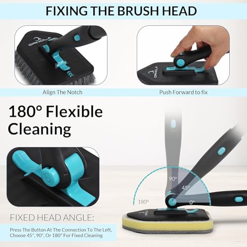 Image of Bathroom Floor Cleaning Brush with Long Handle, 3 in 1 Tub and Tile Scrubber Brush and Microfiber pad Combo Long Pole Detachable Heads for Kitchen, Toilet, Window Glass (Cleanning Brush (Scrubber))