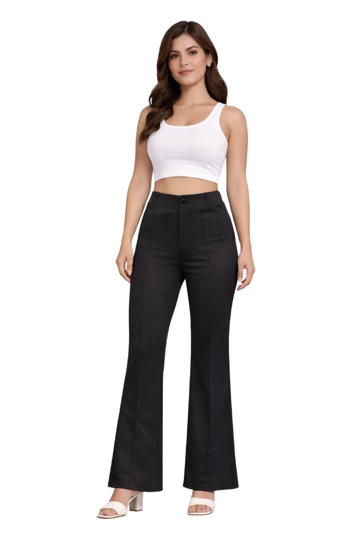 Women's High-Waist Flare Trousers, Stretch Fit, Bootcut Style, Formal Wear Pant for Women-picture-45