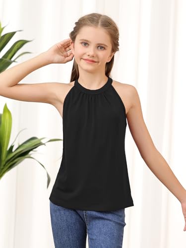 Image of GORLYA 2 Pack Girls Halter Neck Summer Sleeveless Shirt Multipacks Casual Curvy Tank Tops for 6-14Y