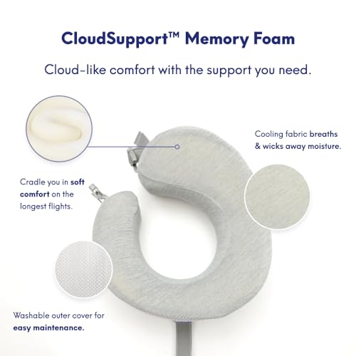 Image of C CUSHION LAB Travel Pillow, Award-Winning Patented Ergonomic Design for Chin & Neck Support Memory Foam Neck Pillow, Compact Airplane Pillow for Traveling, Flight, Car (Gray, Large)