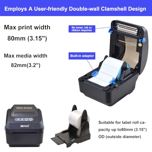 LENVII 3 Inch (80mm) Thermal Label Printer | 203 DPI High-Speed Barcode Printer | 127mm/s Printing for Shipping Labels | Compatible with Windows &... - Image 6