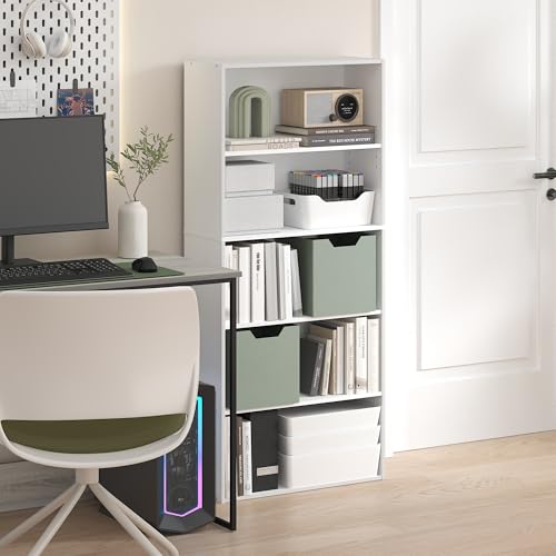 Image of Furinno Jaya Book Shelf, 5-Tier Bookshelf, 52 Inch Tall Standing Bookcase with Adjustable Shelf, 9.5 x 23.6 x 52.6, for Home Office, Bedroom, Living Room, White