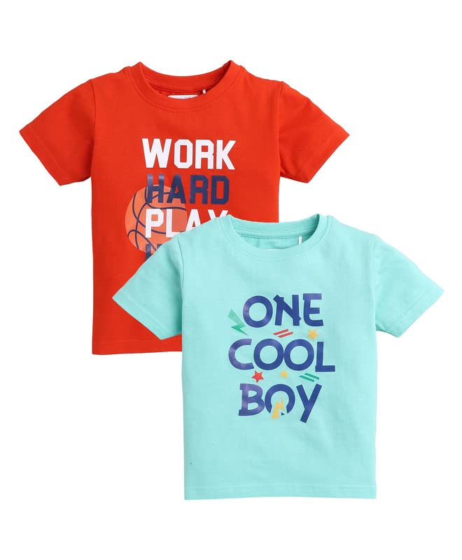 Image of BUMZEE Green & Red Half Sleeve Boys T-Shirt Pack of 2