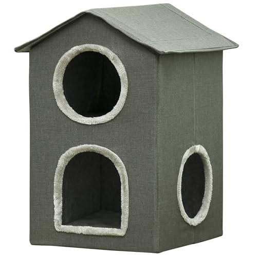 PawHut Casa para Gatos Cama para Gatos Cueva para Gatos con 3 Puertas y Cojín Lavable 42x46x59,5 cm Gris