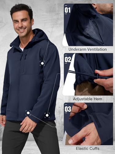 Image of FREE SOLDIER Men's Lightweight Softshell Jacket Winter Fleece Lined Hooded Rain Waterproof Hiking Outdoor Jackets