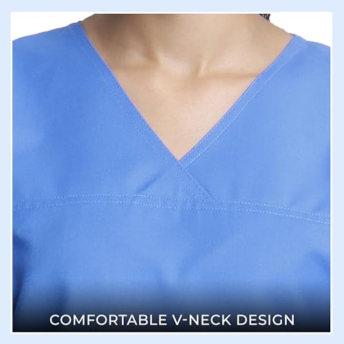 Image of Medical Scrub Suit For Women - Sky Blue (Extra Small) | Poly Viscose Fabric | Ultimate Comfort and Breathability | Elasticated Waist | Multiple Pockets | V-Neck