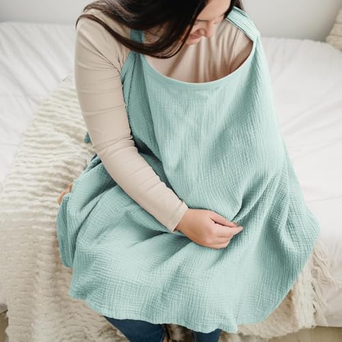 Image of Nursing Cover for Baby Breastfeeding - Breathable 100% Cotton Nursing Apron with Rigid Hoop, Privacy Cover, Lightweight Car Seat Canopy & Multi-Use Baby Essentials