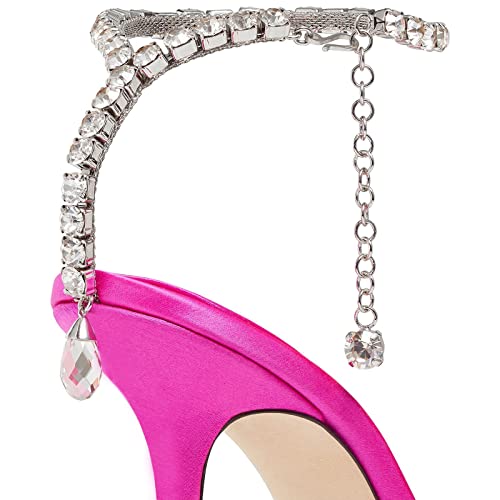 Image of LauraVicci Women's Heeled Sandals Crystal Chain Ankle Straps Rhinestones Buckle High Heels Stiletto Slip On Wedding Party Satin Dress Shoes