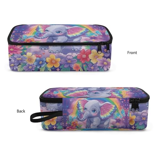 Image of Elephant Baby Flower Pencil Case for Girls Large Pencil Pouch for Kids Butterfly Rainbow Pencil Bag for Children Cute Pencil Box for Boys Students Pencil Organizer Handbag for Study