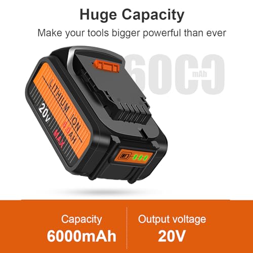 Koomicy 2Pack 20V 6.0Ah Replacement For Dewalt 20V Max Battery Dcb200 Dcb203 Dcb204 Compatible With Dewalt Dcd Dcf Dcg 20V Series Cordless Power Tools thumb #4