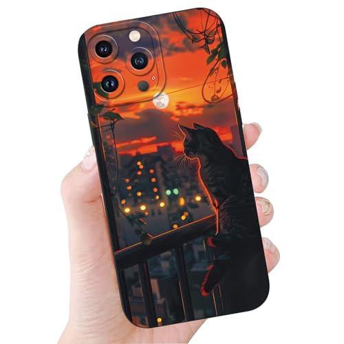 Yimctoie Negro Funda para Xiaomi Redmi 9A 4G 6.53',Suave TPU Carcasa con Kawaii Gato Patrón Atardecer Aesthetic Diseño Antichoque Protección Silicona Fundas, Patrón
