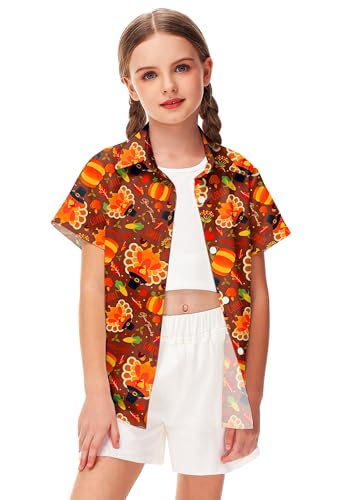 Remimi Unisex Kids Halloween Shirt Holiday Hawaiian Tops Short Sleeve Ugly Button Up 5-14 Years4