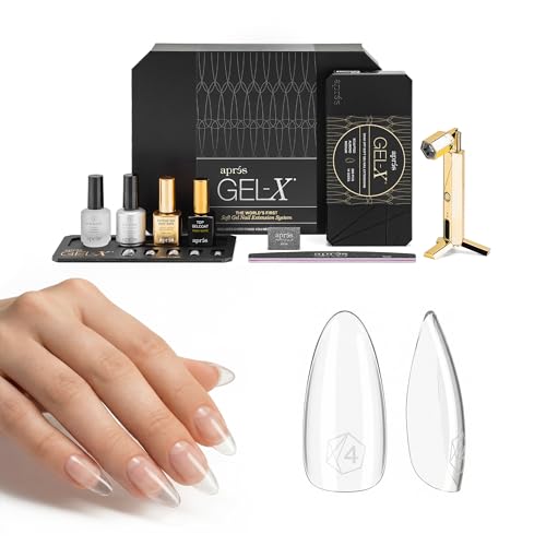 Aprés Gel-X Professional Nail Extension Starter Kit 14 Sizes with Half Sizes Soft Gel-X Tips HEMA/TPO-Free System for Sensitive Nails (Sculpted Almond Medium)