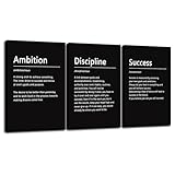 Ambition Discipline Success 3 Panels Motivational Canvas Wall Art Inspirational Entrepreneur Quotes Poster Painting Modern Inspiring Artwork for Home Living Room Office Gym Decor(16'x24'x3pcs)