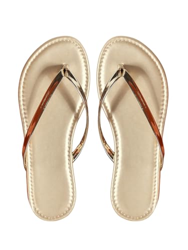 GORGLITTER Women's Gold Flip Flops Flat Sandals Open Toe Strappy Thong Sandals Slip on Slide Sandals Beach Vacation