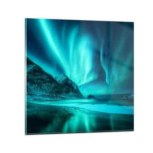 Moderne Impression sur Verre 70x70cm Image Tableau en Verre Decoration Murale Paysage Pôle Nord Aurores Boréales Grand Tableaux Decoratifs Muraux Chambre Carré Deco Cadre Salon Art GAC70x70-5321