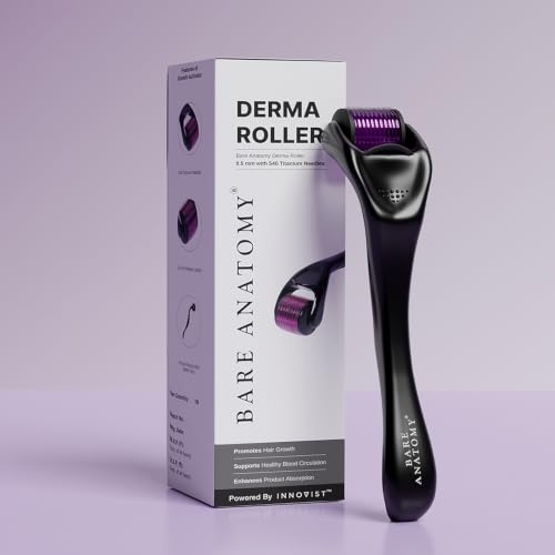 Image of Bare Anatomy Derma Roller for Hair Growth | 0.5 mm with 540 Titanium Micro Needles | Stimulates Hair Follicles & Improves Scalp Circulation