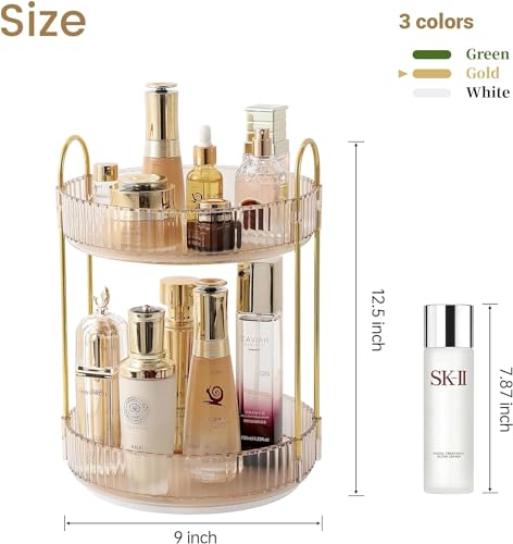 Large Rotating Makeup Organizer - 2 Tier Amber Gold Storage - Image 3