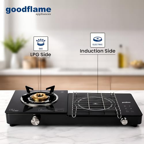 Image of goodflame Twin DX Dual-function,1 Gas Burner + 1 Infra Induction cooktop Glass Manual Gas Stove (1 Burners)