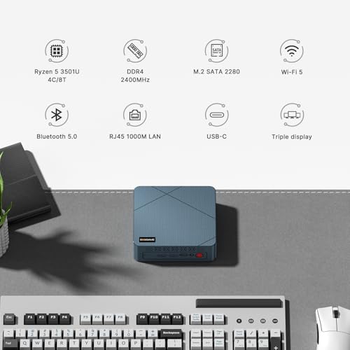 Image of BOSGAME E2 Mini PC with Ryzen5 3501U, 8GB DDR4RAM 256GB SSD, Win11 Pro Mini Desktop Computer for Home Office | Triple Display, Dual HDMI, WiFi 5, BT 5.0