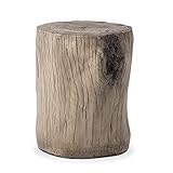 COSIEST Outdoor Antique Gray End Table Faux Wood, Hand-Painted Wood Stump Stool, Ottoman or Plant Stand, Deck or Garden